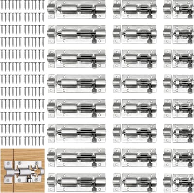 Pakket van 24 roestvrijstalen schuifgrendels met 144 schroeven voor tuinpoorten, badkamers en schuren, ideaal voor ramen en deuren