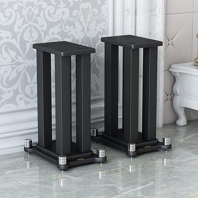 Luidspreker Standaard - Surround Sokkel - Home Audio - Dubbellaags Hout - 22x28cm Blad - Zwart