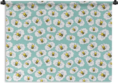 Wandkleed - Wanddoek - Bij - Insecten - Patroon - Groen - 120x90 cm - Wandtapijt
