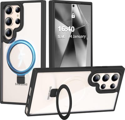 Hoesje Geschikt voor Samsung Galaxy S24 Ultra hoesje Zwart - kickstand Draaibare Ring Houder – Geschikt voor Magsafe