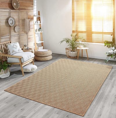 Vloerkleed Kenzy – Geschikt voor Binnen en Buiten – Natuurlijk Ruitmotief – Beige Bruin-80 x 150 cm