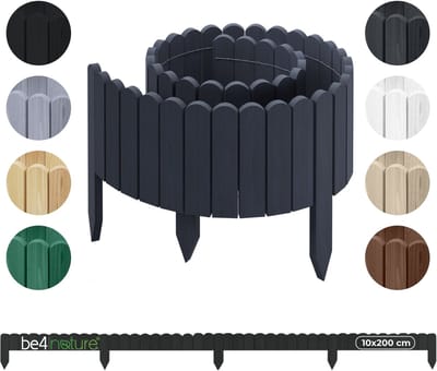be4nature Flexibele houten border 10 x 200 cm Grijs Geïmpregneerde rolborder plantenrand tuinhek decor palissade graskant