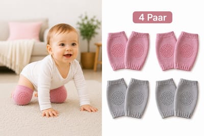 4 Paar Baby Kniebeschermers Anti-Slip – Roze & Lichtgrijs – Knie Sokjes voor Kruipen – Bescherming & Grip voor Baby’s 0-2 Jaar