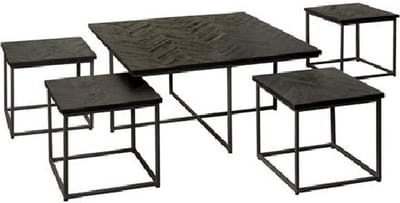 RENEW Via coffeetable set (5) - 90x90x45 40x40x38 - recl. teak black