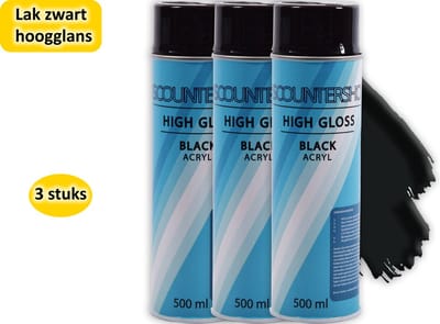 Spuitbus hoogglans 3 stuks in de verpakking - Professionele afwerking: Sneldrogende Hoogglans Zwarte Spuitverf 1500 mL - Ideaal voor Metaal, Hout, Aluminium en Steen