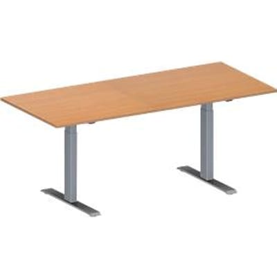 Schäfer Shop  Genius Vergadertafel MODENA FLEX, in hoogte verstelbaar, rechthoekige vorm, T-poot rechthoekige buis, B 1800 x D 800 mm, beukenpatroon