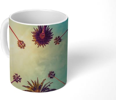Mok - Koffiemok - Palmboom - Lucht - Bomen - Zomer - Tropisch - Mokken - 350 ML - Beker - Koffiemokken - Theemok