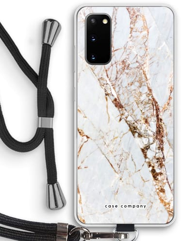 Case Company® - Hoesje met koord geschikt voor Samsung Galaxy S20 hoesje met Koord - Goud marmer - Telefoonhoesje met Zwart Koord - Bescherming aan alle Kanten en Over de Schermrand
