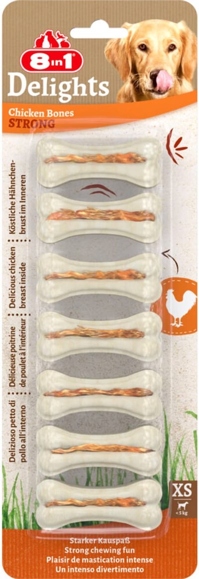 8in1 Delights Bones Strong Kip XS - 6 x 7 stuks - Voordeelverpakking