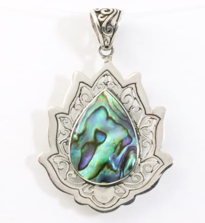 Grote zilveren lotus bloem hanger met abalone schelp