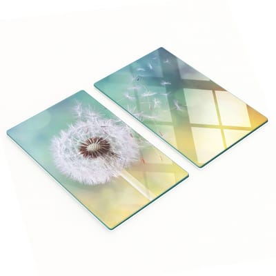 Set van twee decoratieve glazen snijplanken met paardenbloemmotief, 2x30x52 cm