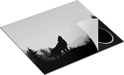 Chefcare Inductie Beschermer Silhouet van een Wolf in het Bos - Abstract - Zwart Wit - 60x50 cm - Afdekplaat Inductie - Kookplaat Beschermer - Inductie Mat