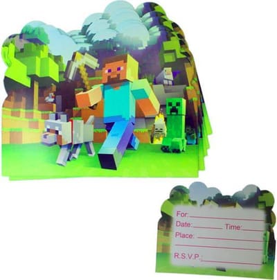 ProductGoods - 10 Stuks Verjaardag Uitnodigingskaartjes Minecraft- Uitnodigingskaarten Minecraft - Verjaardagsfeest - Themafeest - Kinderfeestje - Invulbaar - Minecraft - Kinderen