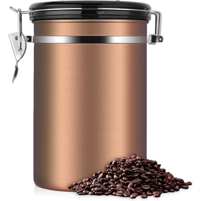Koffiecontainer Groot Luchtdicht Roestvrij Staal Zwart Keukenopbergbus (Goud 1.8L ) beige