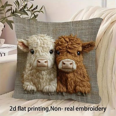 Hooglandkoe Knuffelkussenhoes Huidvriendelijk Kort Pluche Schattige Dierenprint Sofa Woonkamer Decoratie Kussenhoes 45x45cm