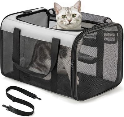 Zachte Dierenvervoerder voor Honden en Katten met 4-zijdig Gaas, Geschikt voor Vliegtuigen, Ideaal voor Kleine en Middelgrote Huisdieren tot 6 kg