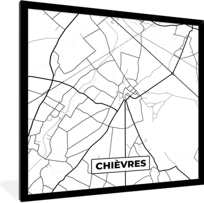 Fotolijst incl. Poster Zwart Wit- Zwart Wit – België – Plattegrond – Stadskaart – Kaart – Chièvres - 40x40 cm - Posterlijst