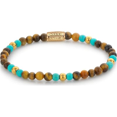 Rebel and Rose - RR-40063-G Mix Tiger Turquoise - Volwassenen - Rekarmband - 16,5 cm