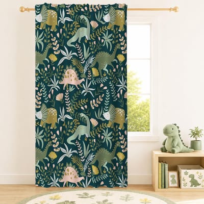 107x160cm Dinosaurus Licht Filtering Gordijnen voor Kinderen Slaapkamer Prehistorische Wildlife Botanische Gordijnen Kamer Verduistering Staaf Pocket Raambehandelingen voor Kindergarten 1