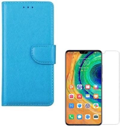 hoesje Geschikt voor: Huawei Mate 30 Pro Portemonnee Turquoise met 2 stuks Glas Screen protector