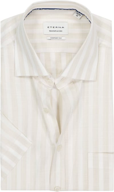 ETERNA comfort fit overhemd korte mouw - structuur - wit met beige gestreept - Strijkvriendelijk - Boordmaat: 40 (EU maat: M)