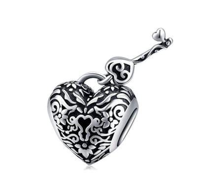 RomyStones – Liefde Collectie – Bedel Hart met Sleutel – 925 Sterling Zilver – Bedelarmband