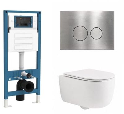 QeramiQ Dely Swirl Toiletset - inbouwreservoir Qeramiq Flush - slim zitting - metaal RVS bedieningsplaat - ronde knoppen - mat wit