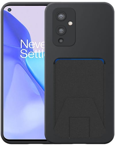 Geschikt voor OnePlus 9 Telefoonhoesje met Verstelbare Leren Pasjeshouder - Flexible Back Cover Case Siliconen TPU with Adjustable Leather Cardslot - Zwart - Smartphonica geschikt voor OnePlus 9