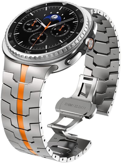 Luxe stalen bandje - geschikt voor Samsung Galaxy Watch 8 (40mm) / Galaxy Watch 8 (44mm) / Galaxy Watch 8 Classic - rvs schakelband met vlindersluiting - titanium oranje