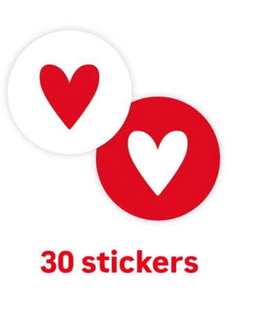 30 sticker rood wit hartje Liefde - valentijn
