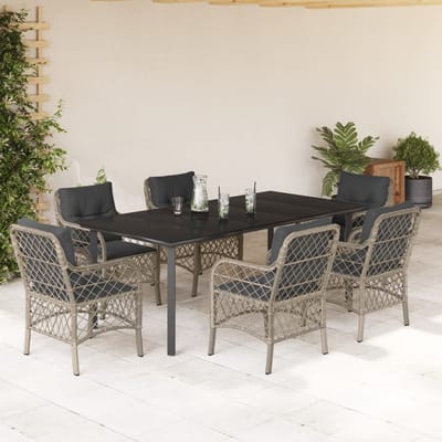 vidaXL - 7-delige - Tuinset - met - kussens - poly - rattan - grijs