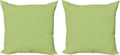 ABAKUHAUS Mozaïek Decoratieve Kussenhoes, Set van 2, Bloemen Vintage Monochroom, Modern Accent Dubbelzijdige Digitale Print, 45x45 cm, Geelgroen