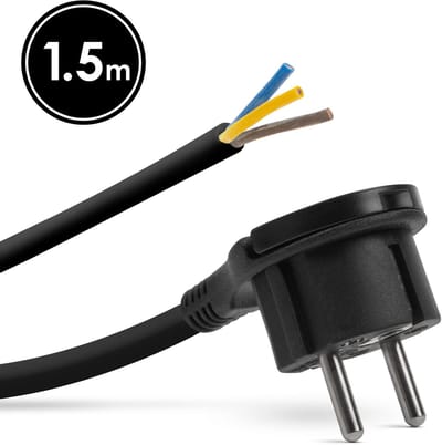 Haakse Stekker Met 1,5 Meter Kabel Zwart – Montagebare Netstekker Met Treklip – Losse Stekker Met Aarde 230V 16A – H05VV-F 3G 1,5 Mm² Voedingskabel Voor Binnengebruik [05942A]