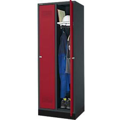 Schäfer Shop Genius Garderobekast met onderstel, 2 vakken, 300 mm vakbreedte, cilinderslot, antraciet/rode kleur: antraciet/rubberrood
