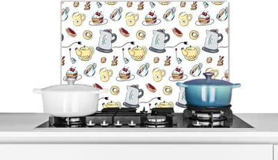 Spatscherm keuken 60x40 cm - Kookplaat achterwand Patronen - Thee - Taart - High tea - Muurbeschermer - Spatwand fornuis - Hoogwaardig aluminium