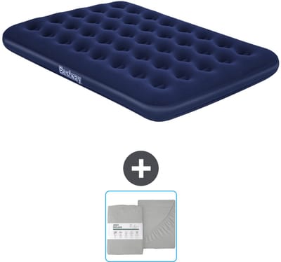 Bestway luchtbed - Twijfelaar - 137 x 191 x 22 cm - Blauw - Inclusief en Hoeslaken