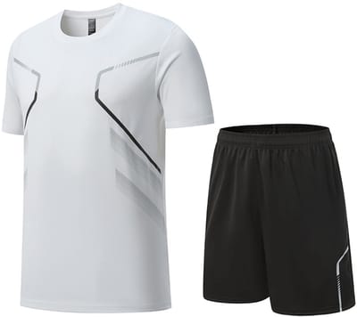 YOUTHUP Heren Ruimvallende Sneldrogende Sportset - Rond Hals T-shirt met Korte Broek - S