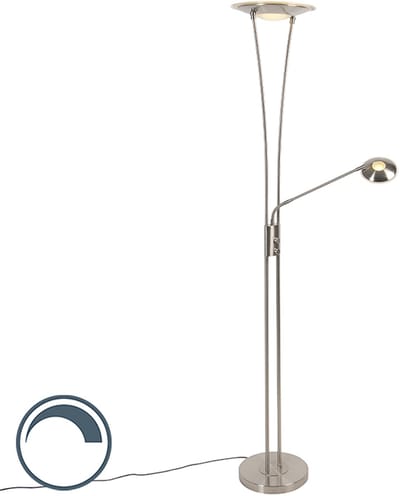 QAZQA ibiza - Moderne Dimbare LED Vloerlamp | Staande Lamp met Dimmer met leeslamp - 1 lichts - H 180 cm - Staal - Woonkamer | Slaapkamer | Keuken