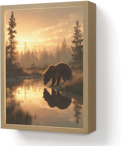 Wandlamp 30x40 cm - Oplaadbaar - Beer - water - Bos - Ochtendlicht - Wandlampen binnen woonkamer - Slaapkamer lamp - Decoratieve nachtlamp - Vloerlamp draadloos