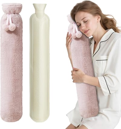 KZQ warmtekussen Extra Lange kruik met hoes Warmwaterkruik met Fleece Hoes 2,5 Liter Rubber Hot Water Bottle voor Cramps Compress Pain Relief Removable Hot Cold Pack Nacht Lang Warmte Houdend Veilig Rubber Zonder Geur-roze