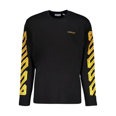 Off White Heren Tape Logo T-Shirt (Zwart/Citrus)