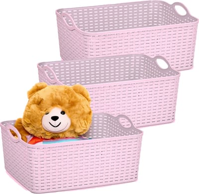 Plasticforte opbergmandje/kastmandje - 3x - 11 liter - oud roze - kunststof - 35 x 28 x 16 cm - nestbaar