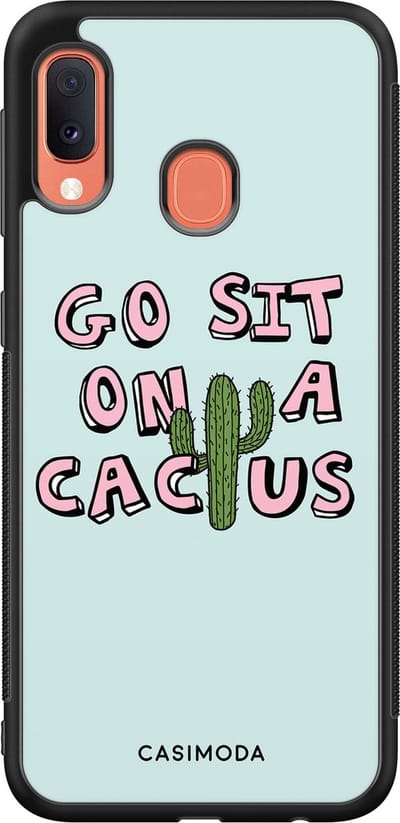Casimoda® hoesje - Geschikt voor Samsung Galaxy A20e - Go Sit On A Cactus - Zwart TPU Backcover - Planten - Blauw