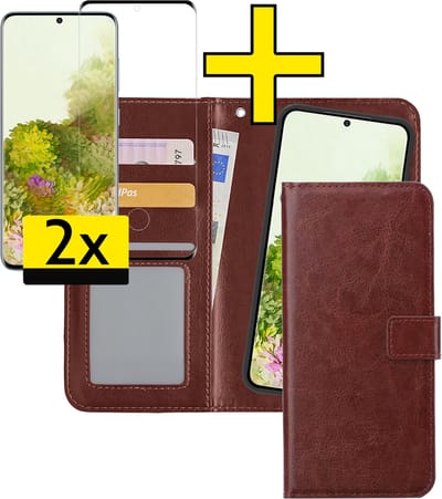 Hoesje - 2 in 1 - Geschikt voor Samsung Galaxy S20 - Met 2x Screenprotector - En Uitneembare Hard Cover - Bookcase - Wallet Case - Met Pasjeshouder - Book Case - Uitneembaar - Pashouder - Kunstleer - Telefoonhoesjes - Bruin