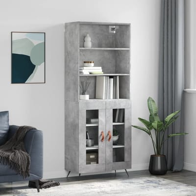 vidaXL - Hoge - kast - 69,5x34x180 - cm - bewerkt - hout - betongrijs