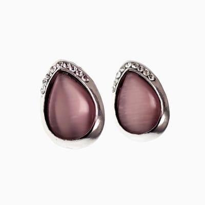 Druppelvorm Clip-on Oorbellen Dames - Oorclips met Paarse Cabochon en Strass