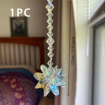 Kristallen Sneeuwvlok Hanger Hangdecoratie - Regenboogkleurig Glas Vakantiedecoratie, Stroomloos met Inclusief Hangaccessoires