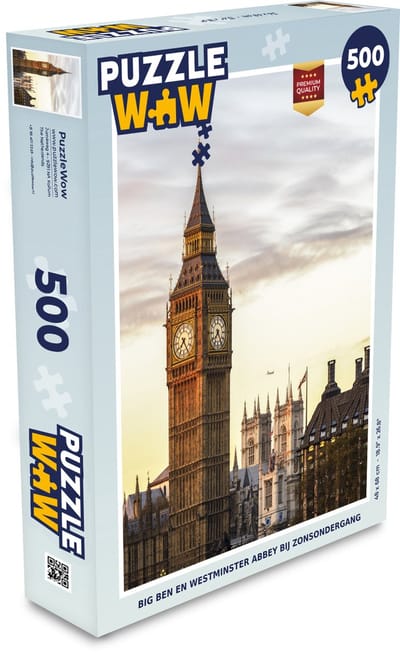 Puzzel Big Ben en Westminster Abbey bij zonsondergang - Legpuzzel - Puzzel 500 stukjes