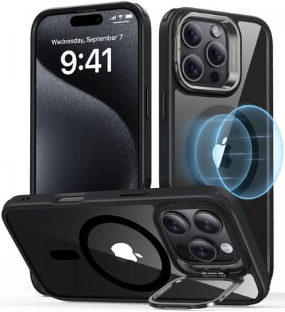 ESR Hoesje Geschikt voor Apple iPhone 16 Pro - Classic Hybrid HaloLock - Compatibel met MagSafe en ESR HaloLock - Back Cover met Standaard - Camera Kickstand - Transparant Zwart