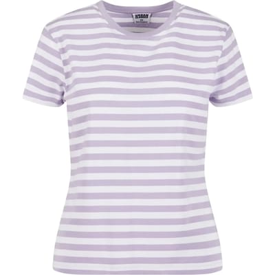 Urban Classics - Regular Striped Dames T-shirt - 5XL - Wit/Lila